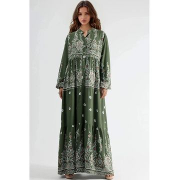 Rochie maxi -  cu decolteu in V - multicolor