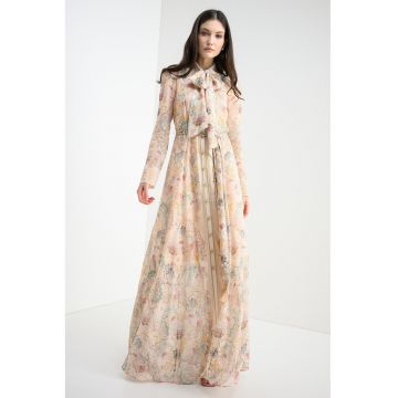 Rochie maxi cu funda din panglici Rebellion - Verde/Roz/Bej deschis