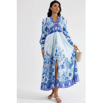 Rochie maxi dama -  albastru - poliester|lycra