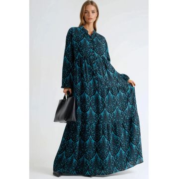 Rochie Maxi dama -  Comfort Fit - Albastru/Negru - Viscoza