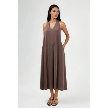 Rochie Maxi dama  decolteu in V - drapaj - maro - modal/poliester