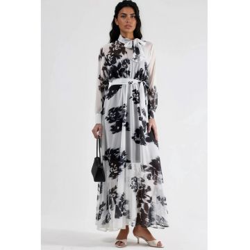 Rochie Maxi dama -  Floral - Alb/Negru - Poliester/Bumbac/Lycra