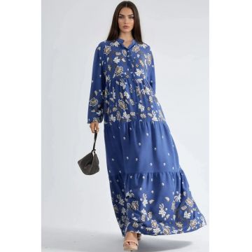 Rochie Maxi -  Decolteu in V - Albastru