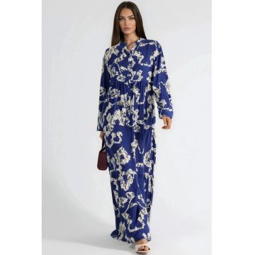 Rochie Maxi  decolteu in V - cu nasturi - Albastru