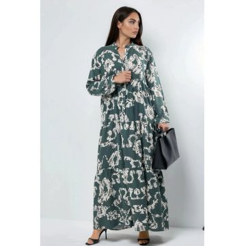 Rochie Maxi -  Decolteu in V - cu nasturi - Multicolor