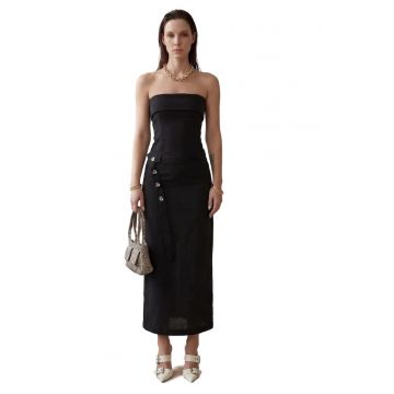 Rochie maxi -  fara bretele - neagra - in - bumbac