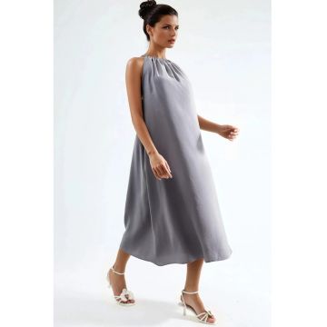 Rochie Maxi  gri - modal si poliester - detaliu drapat