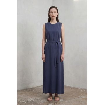 Rochie Maxi -  guler rotund - albastru - textil