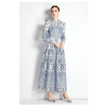 Rochie Maxi -  Imprimeu - Albastru Deschis - Poliester-Lycra