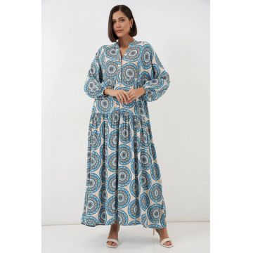 Rochie maxi  imprimeu - decolteu in V - multicolor