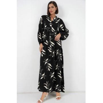Rochie maxi  imprimeu - decolteu in V - negru/alb
