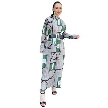 Rochie maxi -  imprimeu geometric - multicolor - poliester