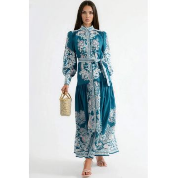 Rochie Maxi MSN - guler mandarin - multicolor - poliester-bumbac-lycra