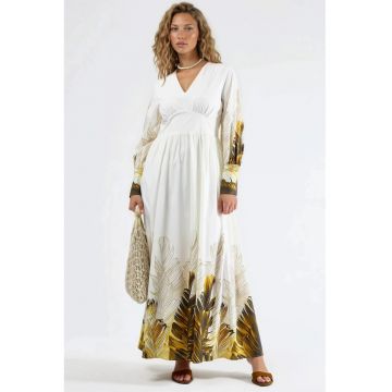 Rochie maxi - MSN - imprimeu floral tropical - alb - poliester