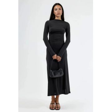 Rochie Maxi  mulata cu detalii drapate - negru - poliester-elastan
