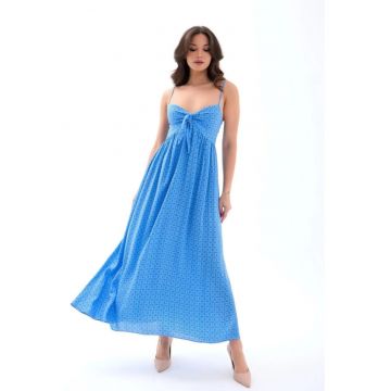 Rochie midi -  albastru - poliester-bumbac - 39875 - Albastru
