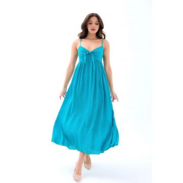 Rochie midi -  albastru - poliester-bumbac - 49876 - Albastru