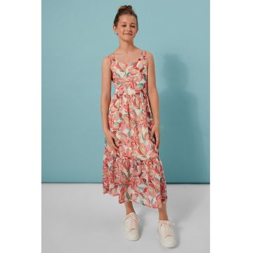 Rochie midi cu bretele ajustabile - Verde/Portocaliu/Roz