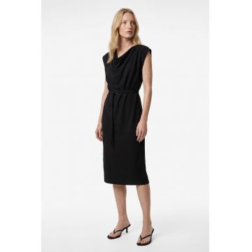 Rochie midi cu decolteu drapat - Negru