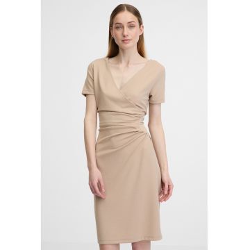 Rochie midi cu decolteu in V - Bej