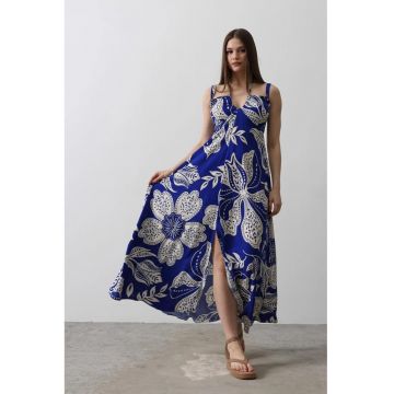 Rochie midi  cu decupaje florale - albastru - bumbac/poliester/elastan