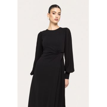 Rochie midi cu detalii plisate - Negru