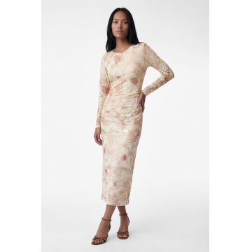 Rochie midi cu imprimeu abstract - Bej deschis