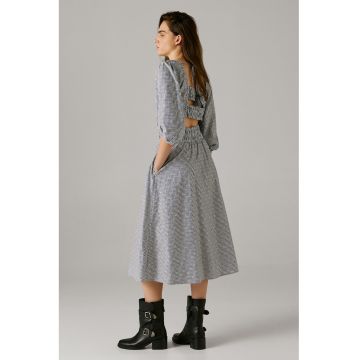 Rochie midi cu maneci 3/4 si dungi - Alb/Bleumarin