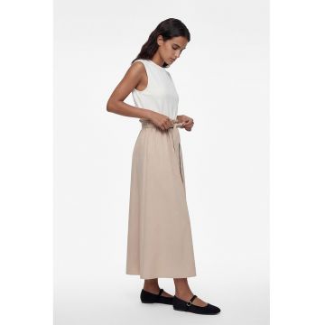 Rochie midi cu model 2 in 1si cordon - Bej/Alb murdar