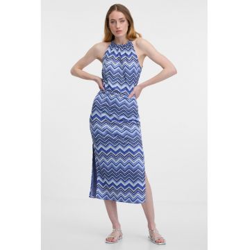 Rochie midi cu situri laterale - Alb/Albastru