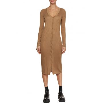 Rochie midi din amestec de lyocell cu striatii - Maro camel