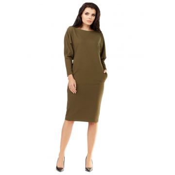 Rochie midi din tricot cu maneci tip chimono - - Verde
