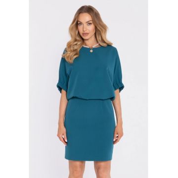 Rochie midi dreapta cu decolteu rotund - Albastru oceanic