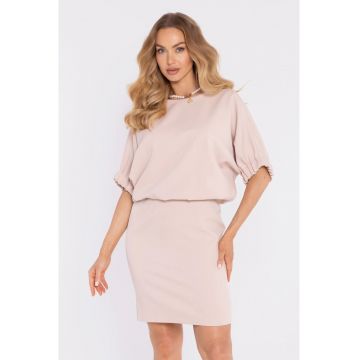 Rochie midi dreapta cu decolteu rotund - Bej