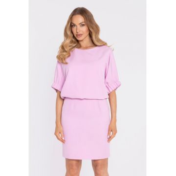 Rochie midi dreapta cu decolteu rotund - Roz pastel