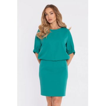 Rochie midi dreapta cu decolteu rotund - Turcoaz