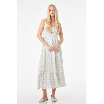 Rochie midi evazata - Galben pai/Albastru