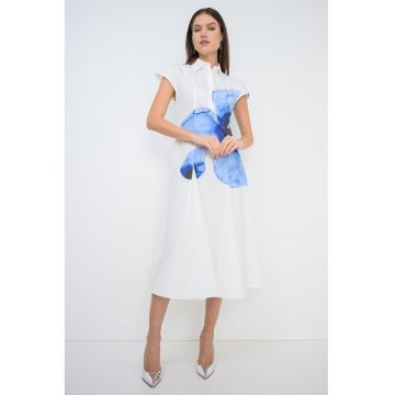 Rochie midi evazata Giomo - Alb/Negru/Albastru