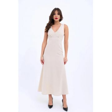 Rochie Midi -  Fara Maneci - Bej Natural - Jerseu - Bumbac/Poliester/Elastan