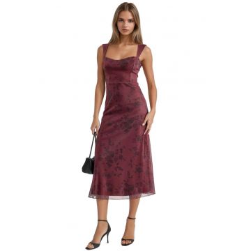 Rochie midi -  Guler inima - Rosu - Jerseu
