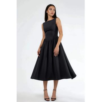 Rochie Midi  guler rotund - negru - textil
