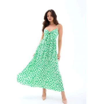 Rochie midi -  imprimeu floral - 54669 - Verde