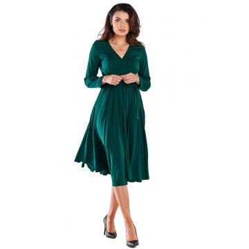 Rochie midi in clos cu decolteu petrecut din viscoza - - Verde