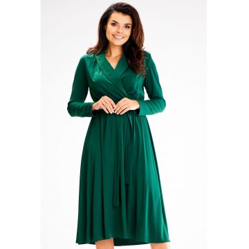 Rochie midi in clos din viscoza cu guler tip sal - - Verde