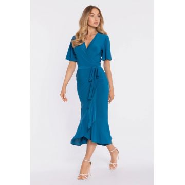 Rochie midi plic cu volan si incretit - negru