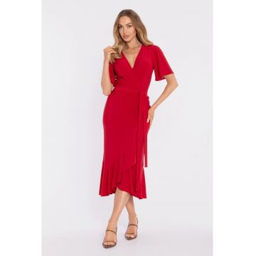 Rochie midi plic cu volan si incretit - negru