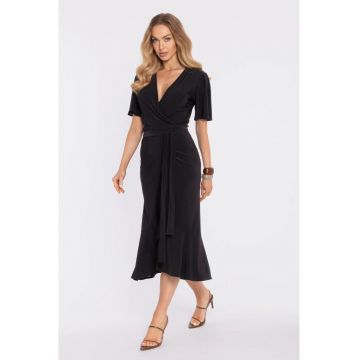 Rochie midi plic cu volan si incretit - negru