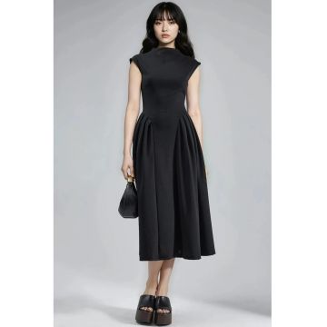 Rochie midi  texturata - negru - material textil