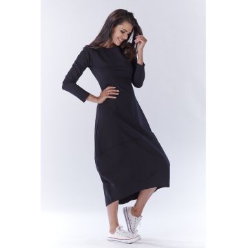 Rochie midi tip balon din bumbac streetwear cu maneci lungi - - Negru