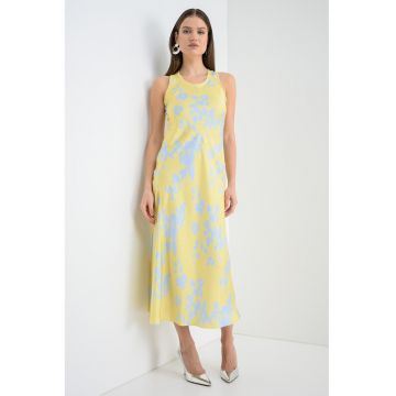 Rochie midi vaporoasa Sub - Albastru pastel/Galben pai